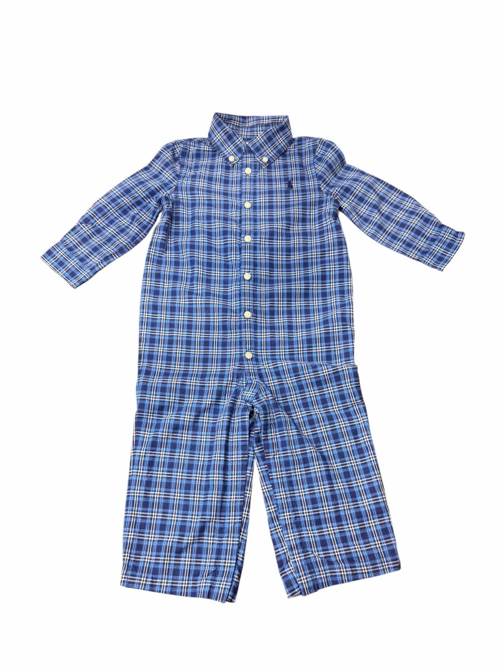 Ralph Lauren Baby Boys 12M Blue Plaid One Piece Coverall Romper Pony Logo